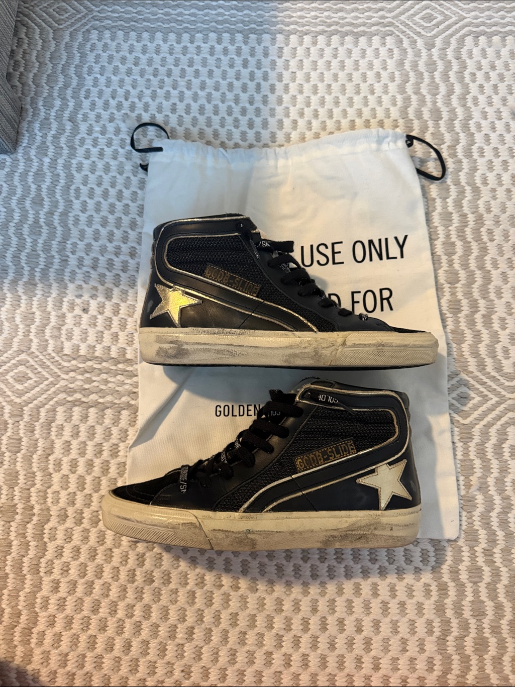 Golden Goose Black And White High-Top Sneakers With Gold Branding